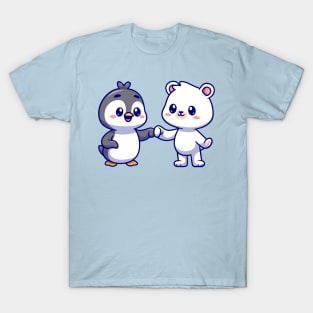 Cute Polar Bear With Penguin Cartoon T-Shirt